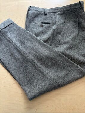 Vintage Ralph Lauren Women’s Sz 14 Gray Herringbone Dress Pants pleats/cuffs  VG